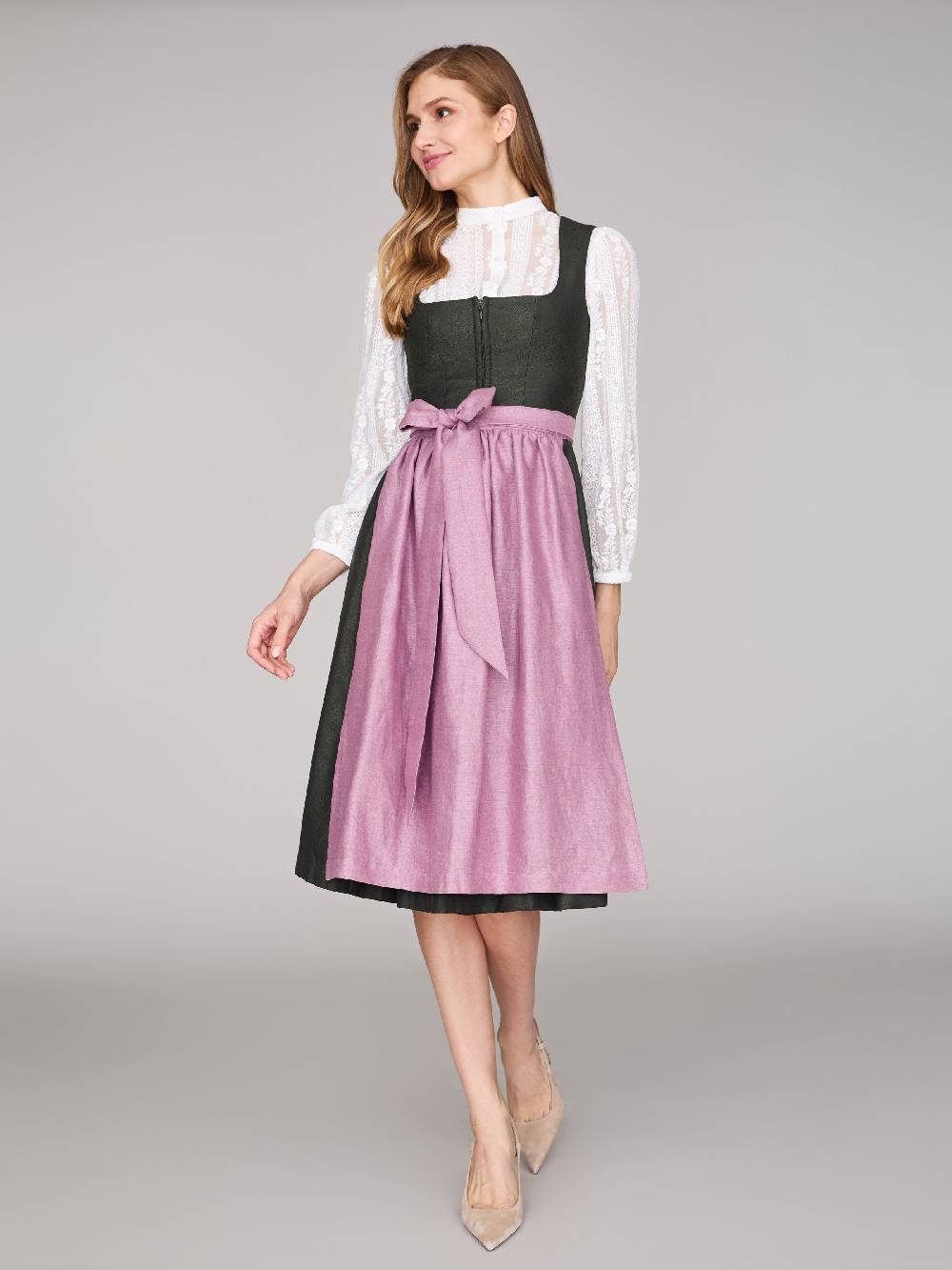 Limberry Dunkelgrünes Dirndl mit floralem Muster - CECILY PINE FLOWER Lagerräumung