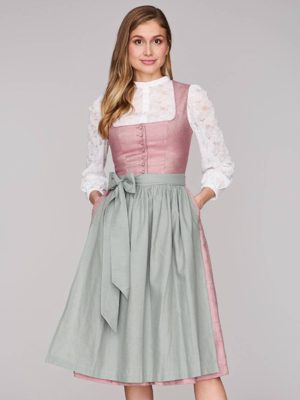 Limberry Rosa-farbenes Dirndl mit Knöpfen - FELICITY ASH ROSE Heißer Verkauf