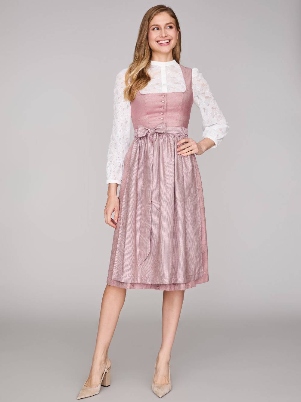 Limberry Rosa-farbenes Dirndl mit Knöpfen - FELICITY ASH ROSE Heißer Verkauf
