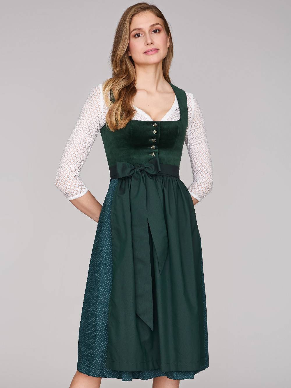 Limberry Dunkelgrünes Samt-Dirndl mit Knöpfen - LUCINDA PINE GROVE Bestseller