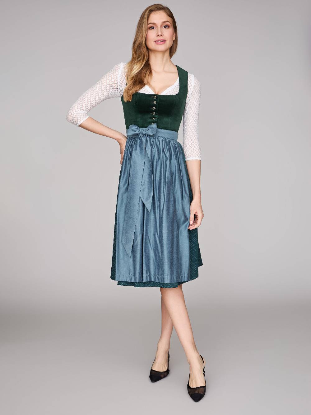 Limberry Dunkelgrünes Samt-Dirndl mit Knöpfen - LUCINDA PINE GROVE Bestseller