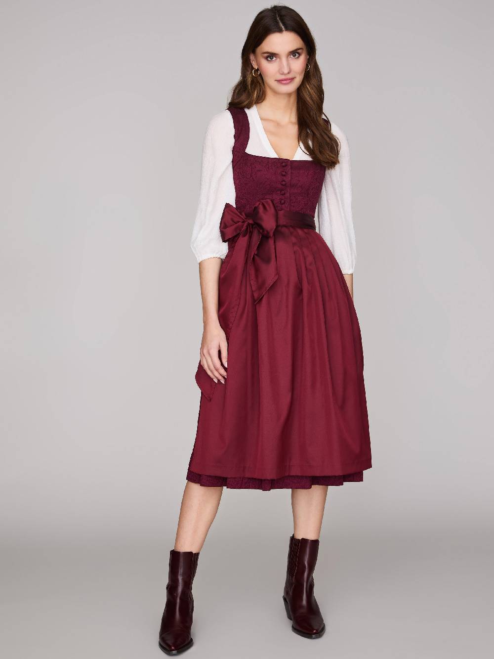 Limberry Gemustertes weinrotes Dirndl - HEDI VINTAGE WINE Kostenlose Rückgabe