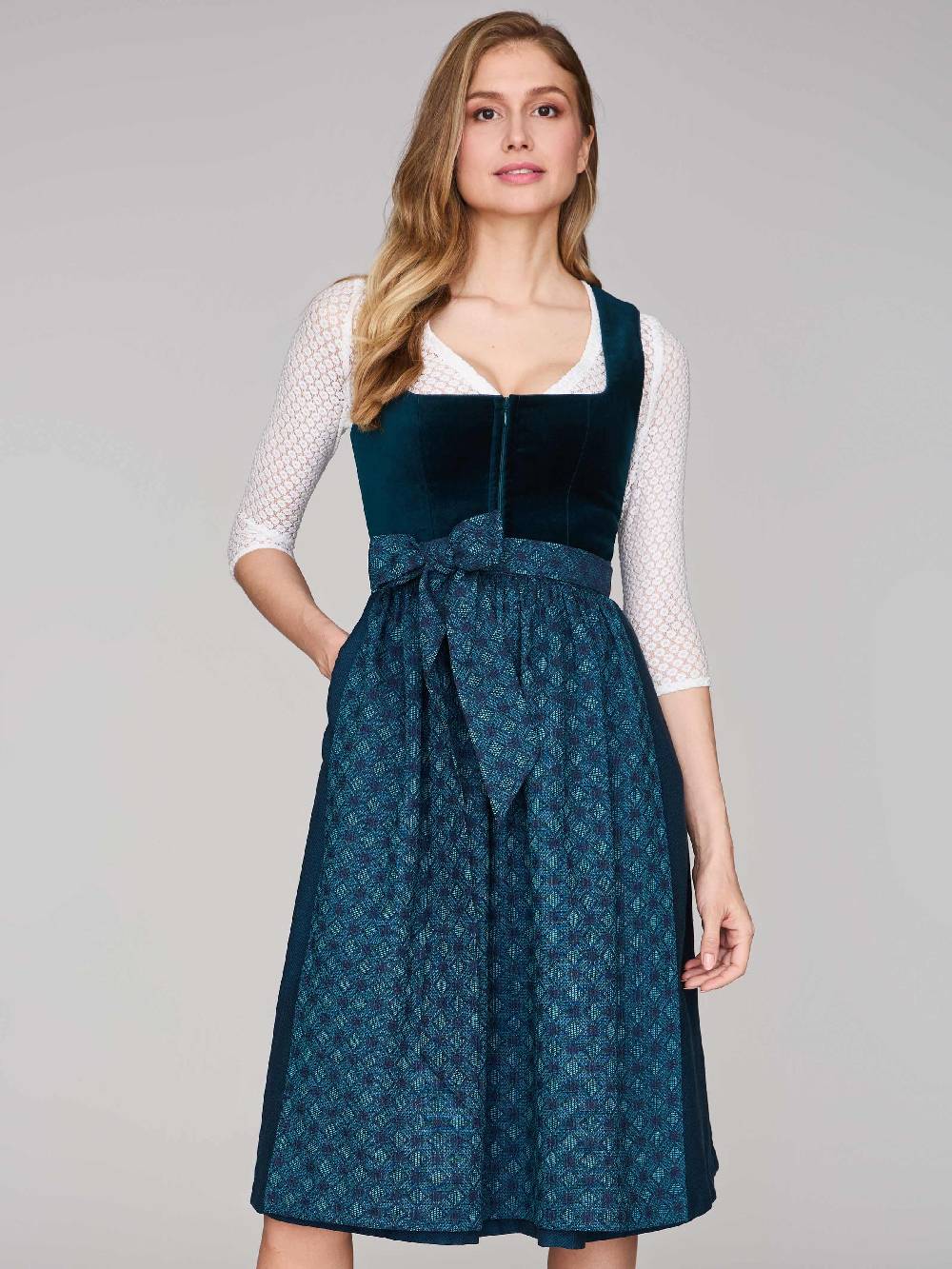 Limberry Petrolblaues Dirndl mit Samt-Mieder - ROMEE DARK TEAL Zeitbegrenzte Promotion