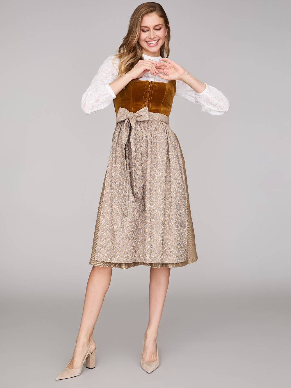 Limberry Karamell-farbenes Dirndl mit Samt-Mieder - ROMEE GOLDEN BROWN Bis zu 60% Rabatt
