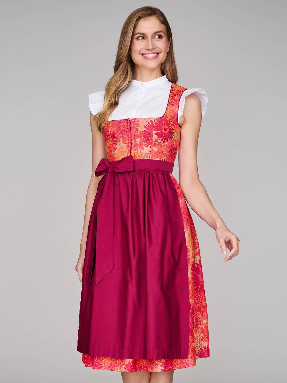 Limberry Pinkes Dirndl mit Blumenmuster - DAHLIA GERANIUM Sonderangebot der Fabrik