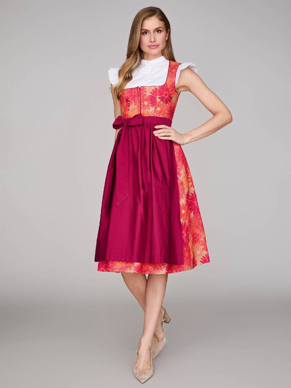 Limberry Pinkes Dirndl mit Blumenmuster - DAHLIA GERANIUM Sonderangebot der Fabrik