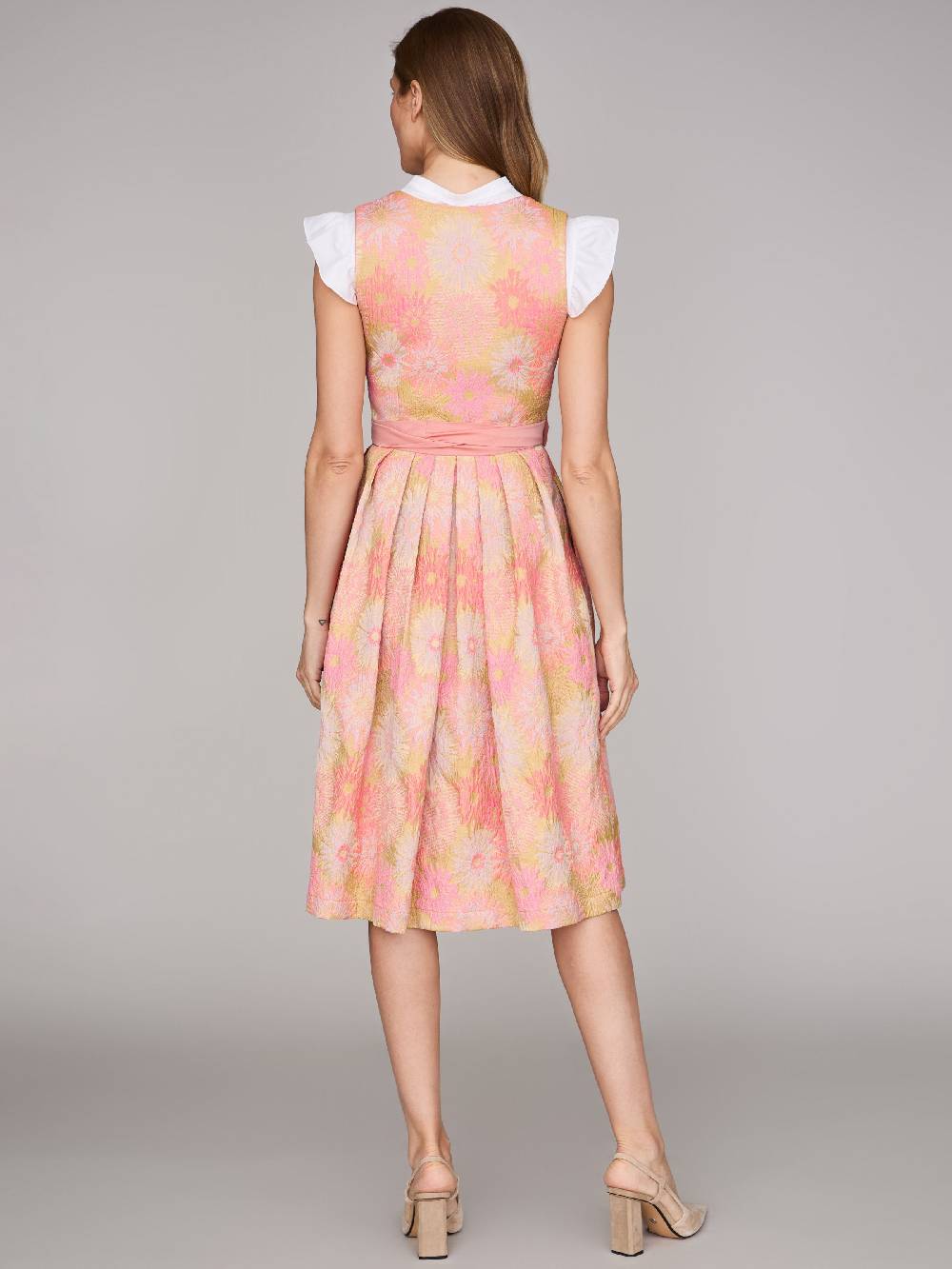 Limberry Rosa-farbenes Dirndl mit Blumenmuster - DAHLIA CORAL ALMOND Vierteljährliche Förderung
