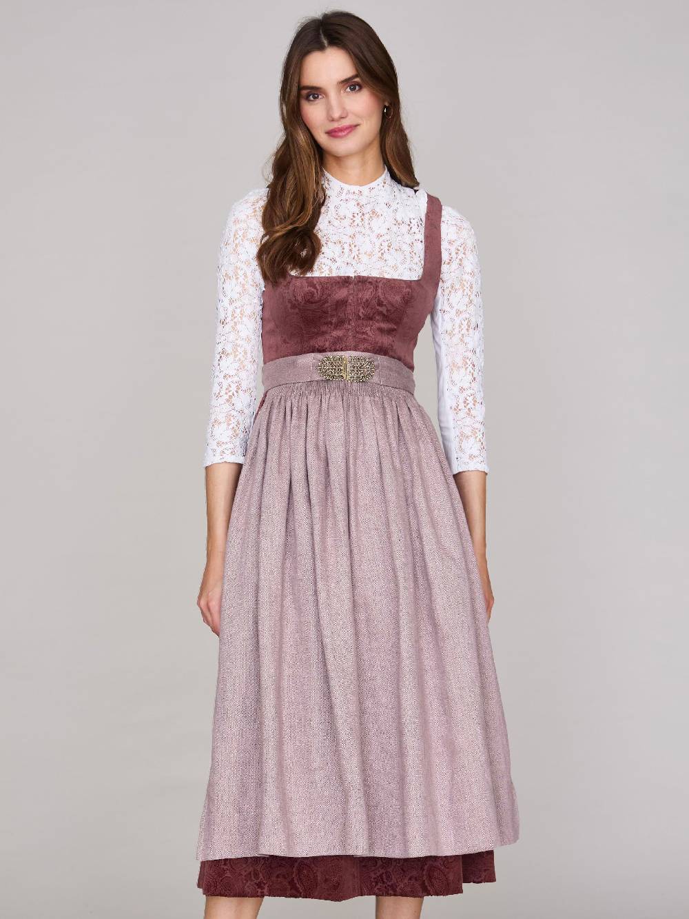 Limberry Rosafarbenes Dirndl aus gemustertem Samt - ANTONIA NELKENROSA Speichern exportieren