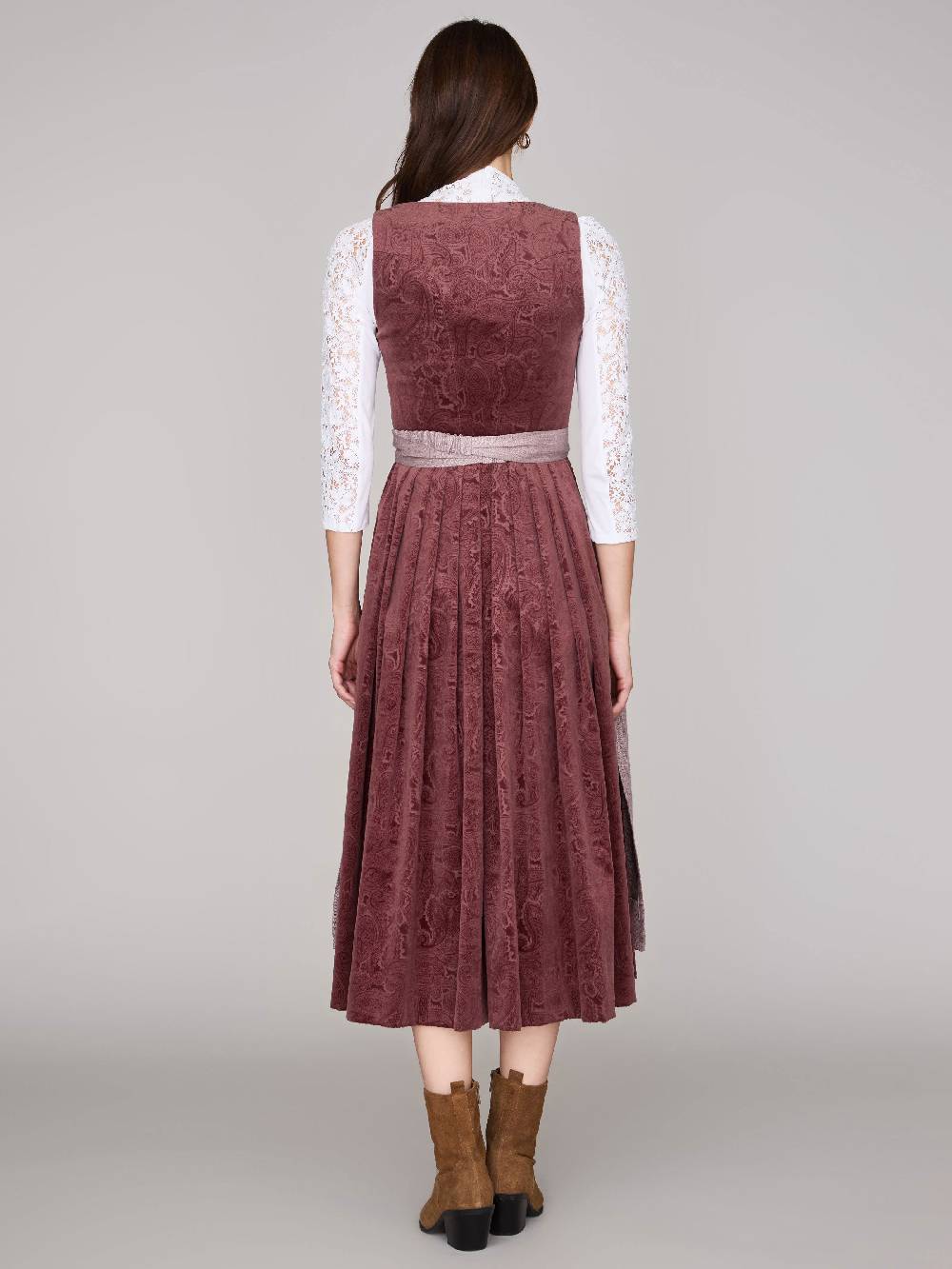 Limberry Rosafarbenes Dirndl aus gemustertem Samt - ANTONIA NELKENROSA Speichern exportieren