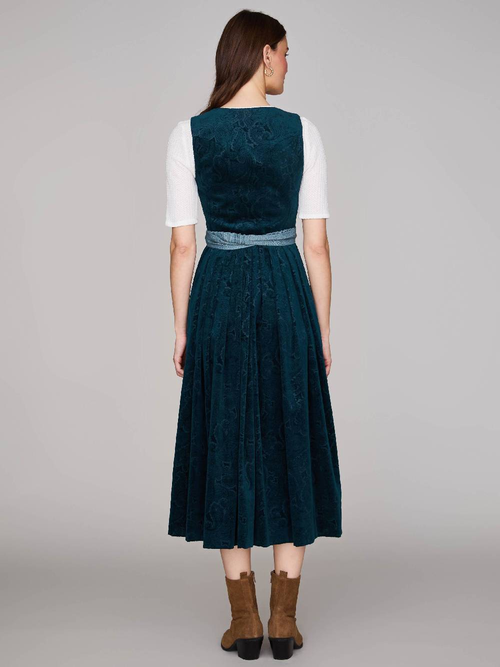 Limberry Petrolfarbenes Dirndl aus gemustertem Samt - ANTONIA CADMIUMGRÜN Black Friday Preise