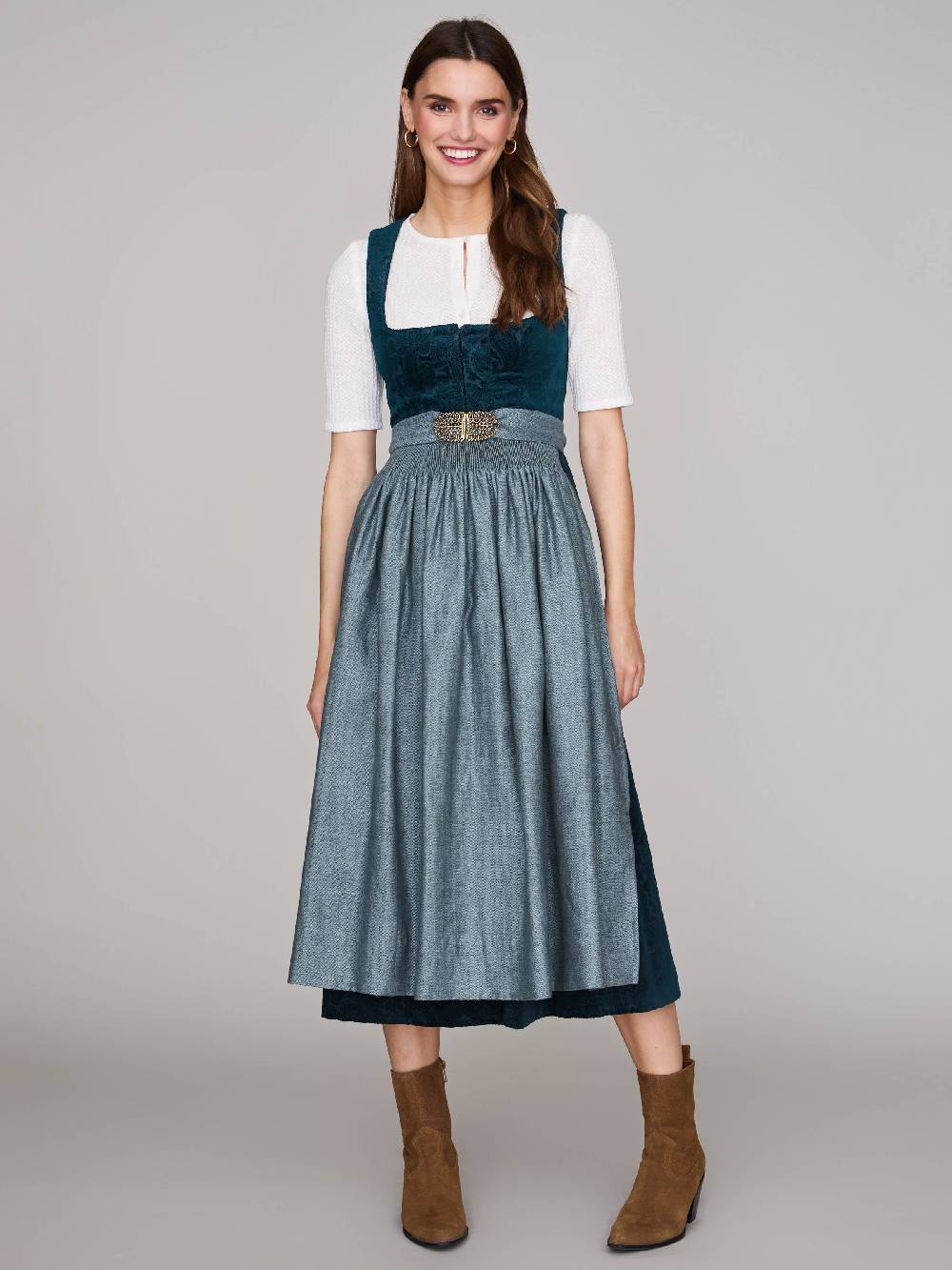Limberry Petrolfarbenes Dirndl aus gemustertem Samt - ANTONIA CADMIUMGRÜN Black Friday Preise