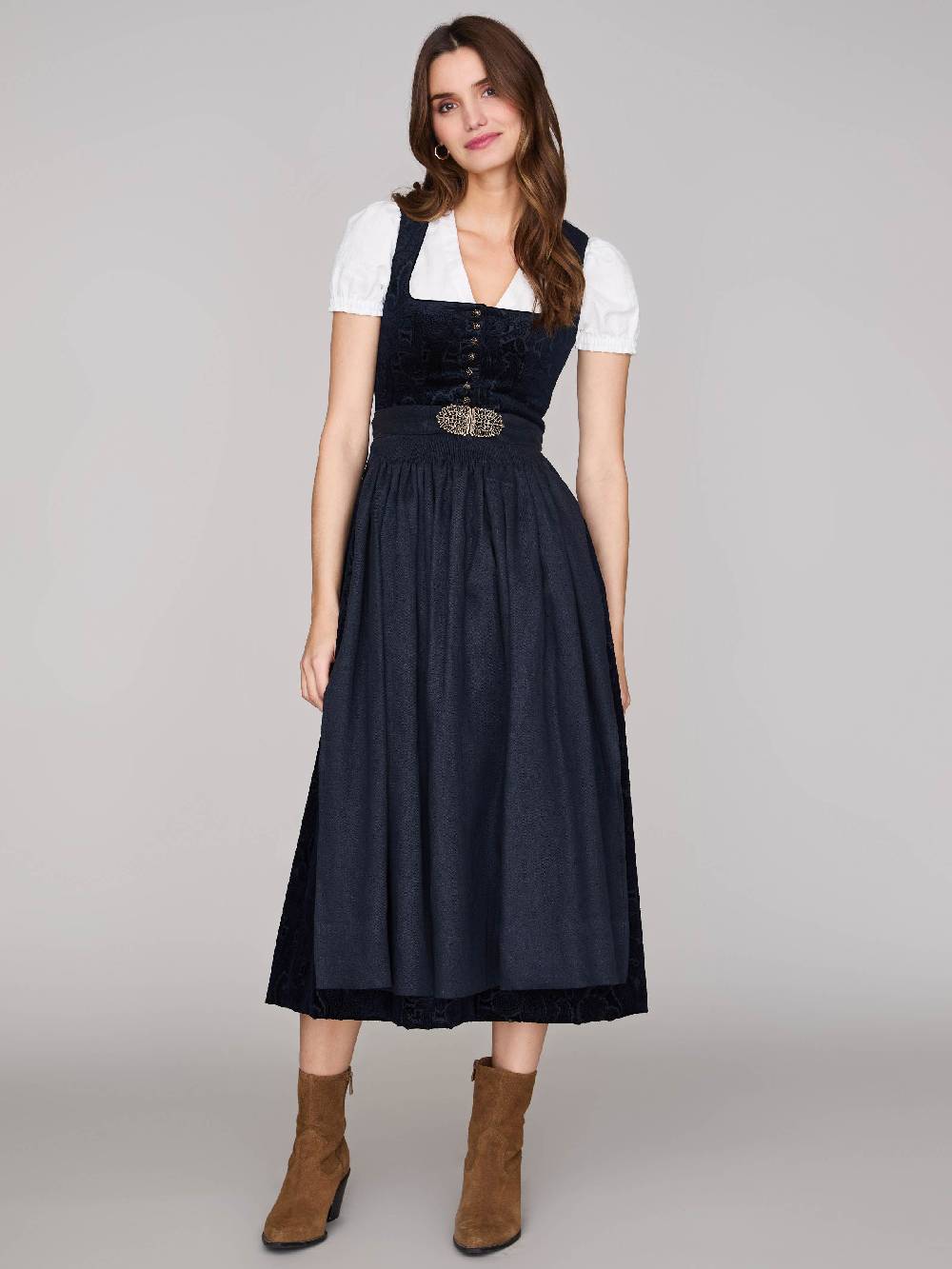 Limberry Nachtblaues Dirndl aus gemustertem Samt - MONIKA NACHTBLAU Im Verkauf