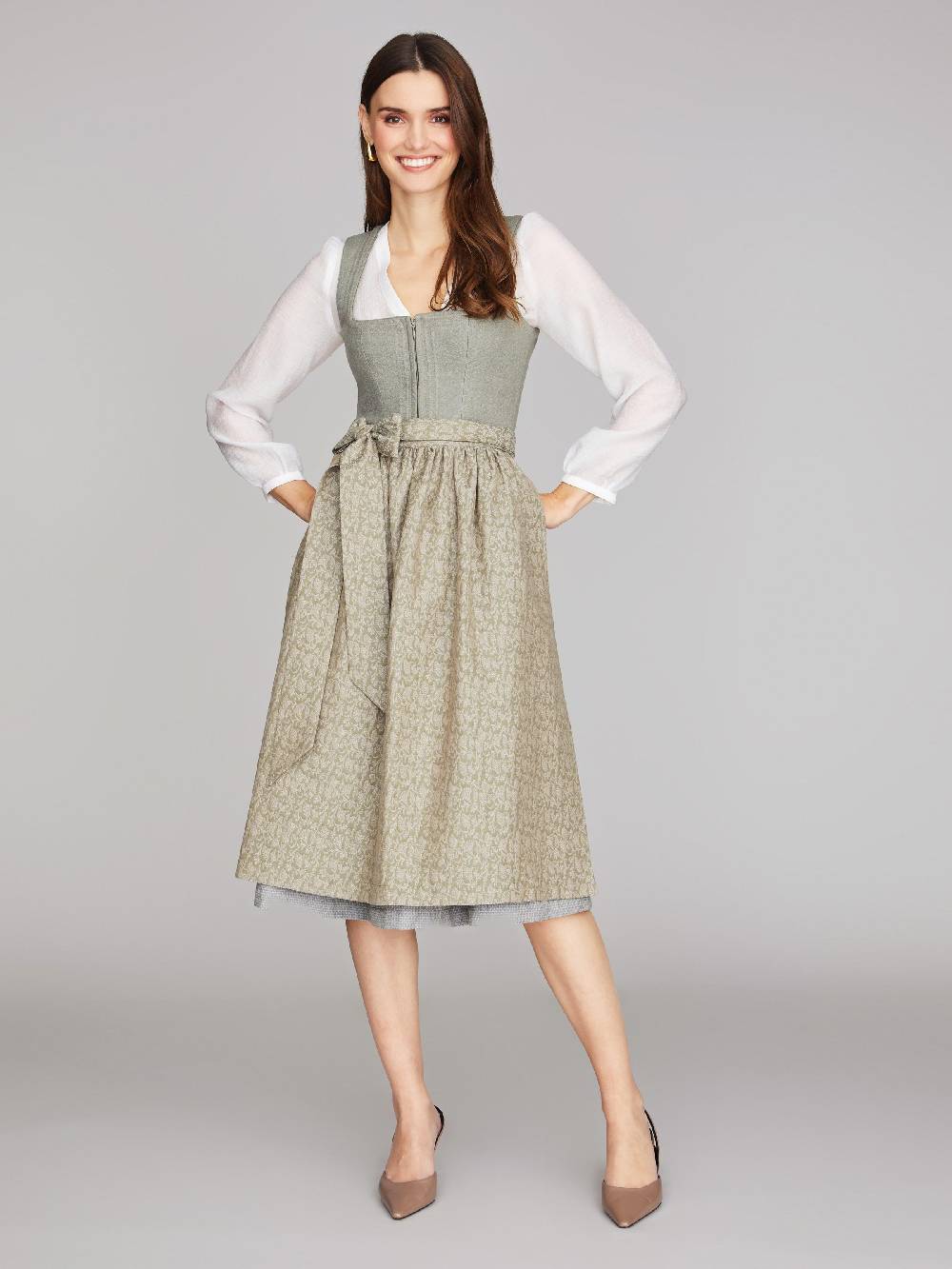 Limberry Grünes Dirndl aus Leinen - CLAIRE MISTY GREEN Große Rabatte