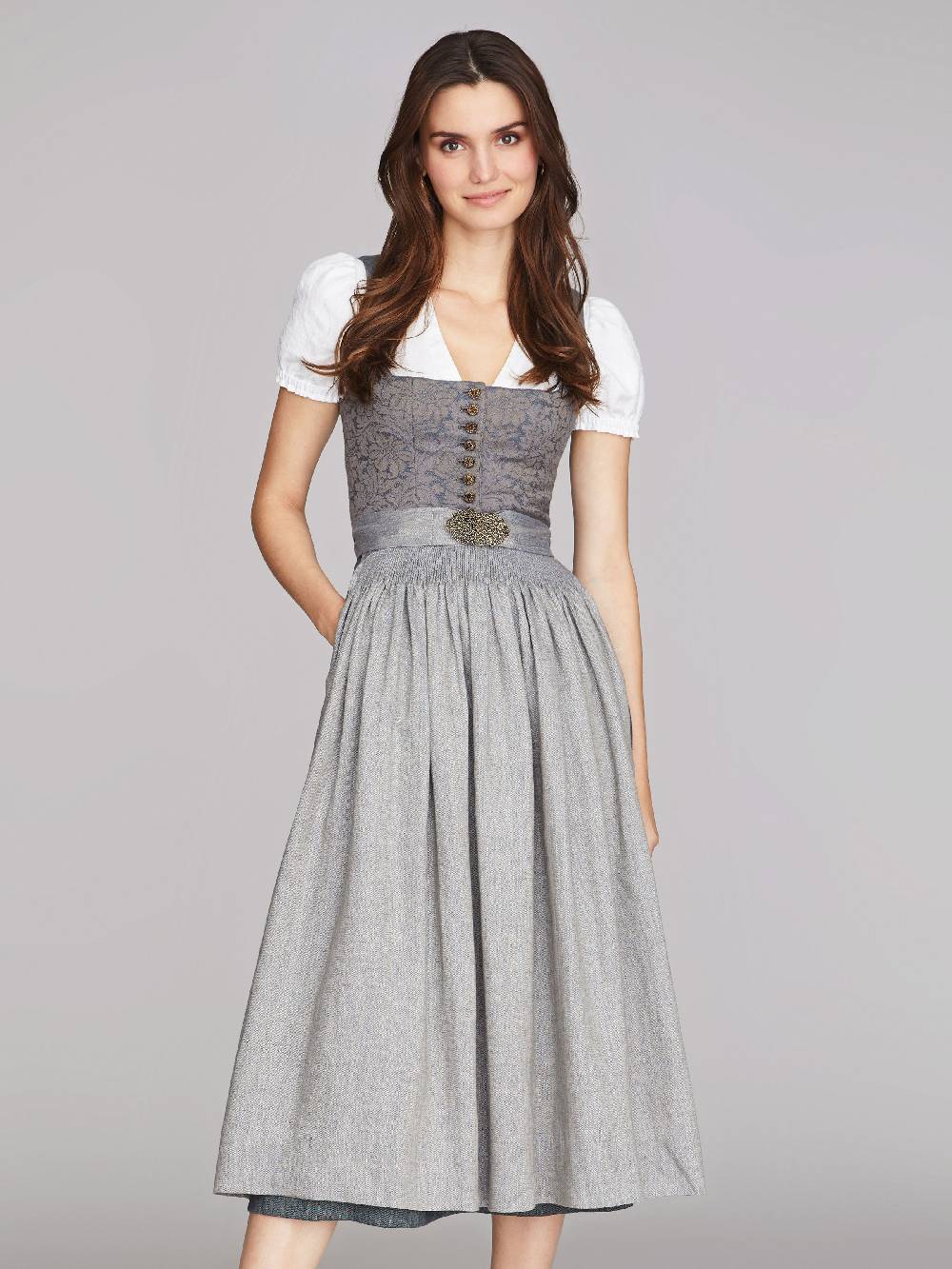 Limberry Nebelblaues Dirndl mit Blumen-Muster - MONIKA NEBELBLAU Sonderangebot der Fabrik