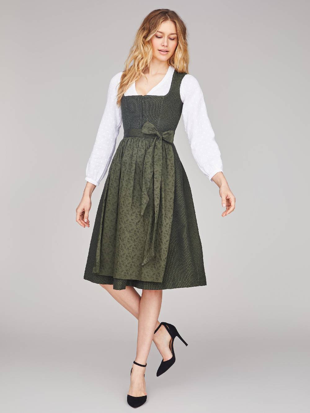Limberry Dunkelgrünes strukturiertes Dirndl - RAIN DARK GREEN Neueste Mode