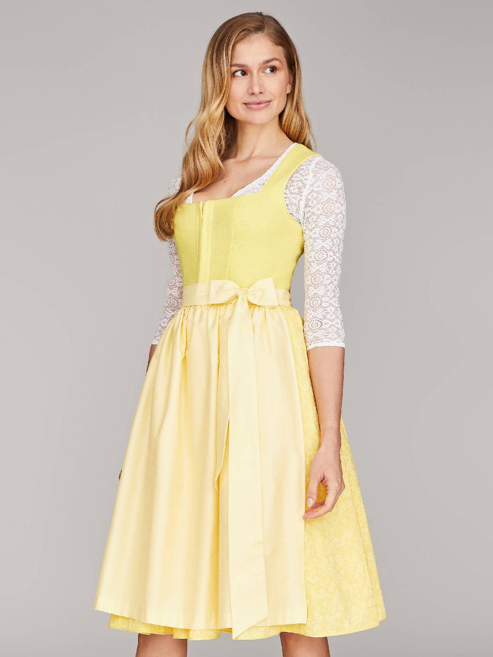 Limberry Zitronengelbes Dirndl mit Leinenmieder - ALMERIA ZITRONE Tiefpreis