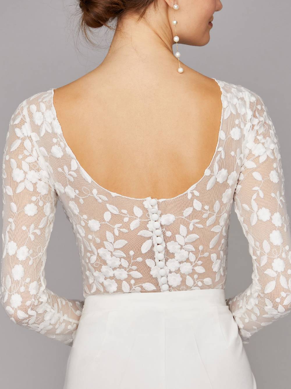 Limberry Langärmliger Braut-Body mit Blumen-Spitze und tiefem Rücken - SCARLET Fabrikverkauf