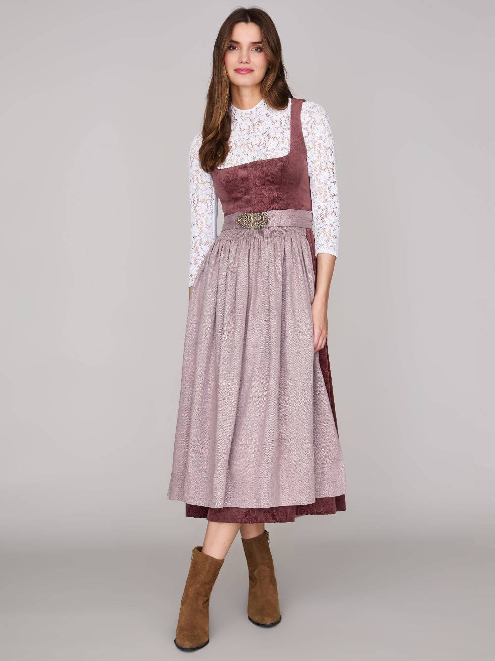 Limberry Rosafarbenes Dirndl aus gemustertem Samt - ANTONIA NELKENROSA Lagerräumung