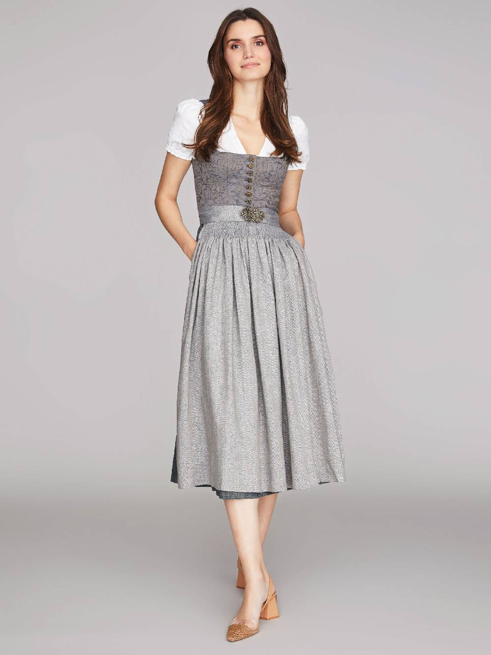 Limberry Nebelblaues Dirndl mit Blumen-Muster - MONIKA NEBELBLAU Heißer Verkauf