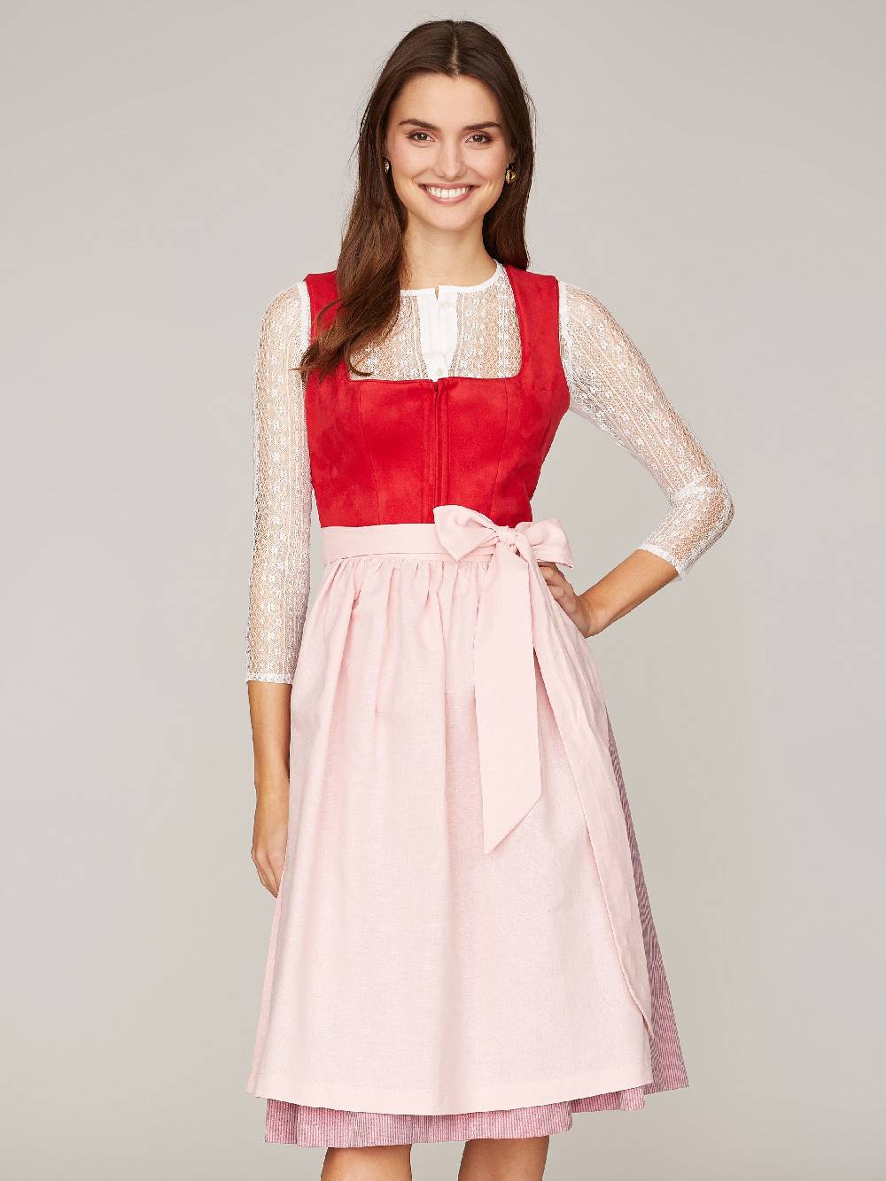 Limberry Rotes Dirndl mit Mieder aus Veloursleder-Optik - SAMANTHA RED Bis zu 65% Rabatt