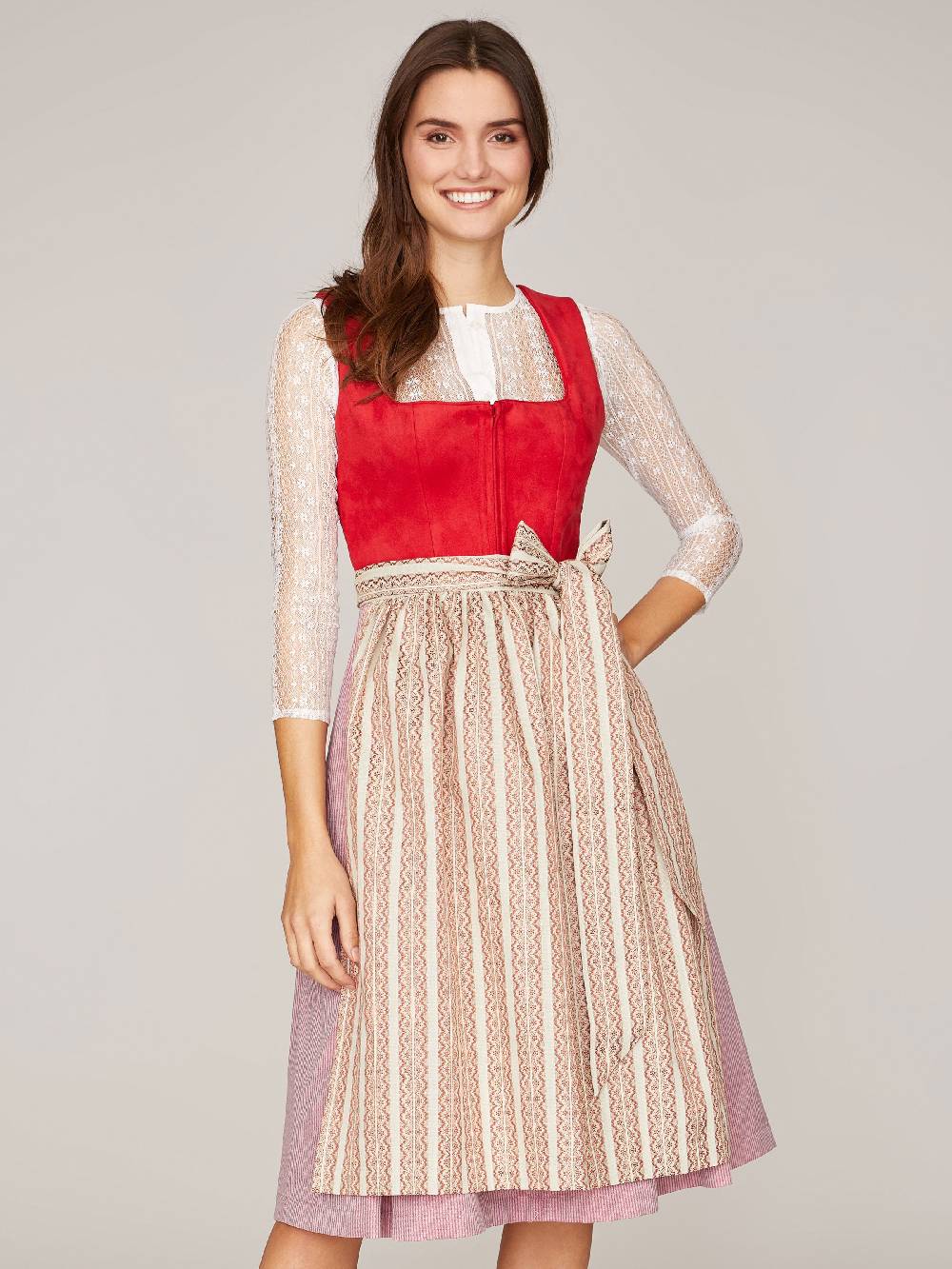 Limberry Rotes Dirndl mit Mieder aus Veloursleder-Optik - SAMANTHA RED Bis zu 65% Rabatt
