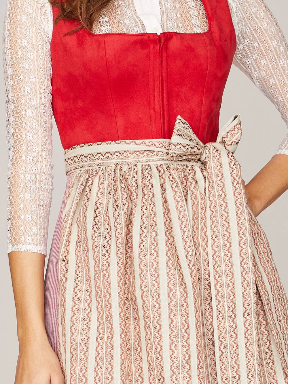 Limberry Rotes Dirndl mit Mieder aus Veloursleder-Optik - SAMANTHA RED Bis zu 65% Rabatt