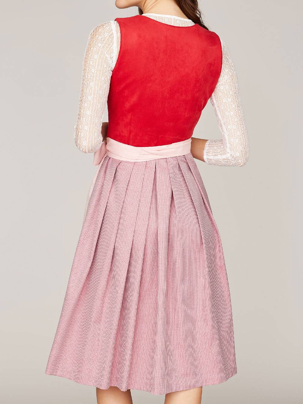 Limberry Rotes Dirndl mit Mieder aus Veloursleder-Optik - SAMANTHA RED Bis zu 65% Rabatt