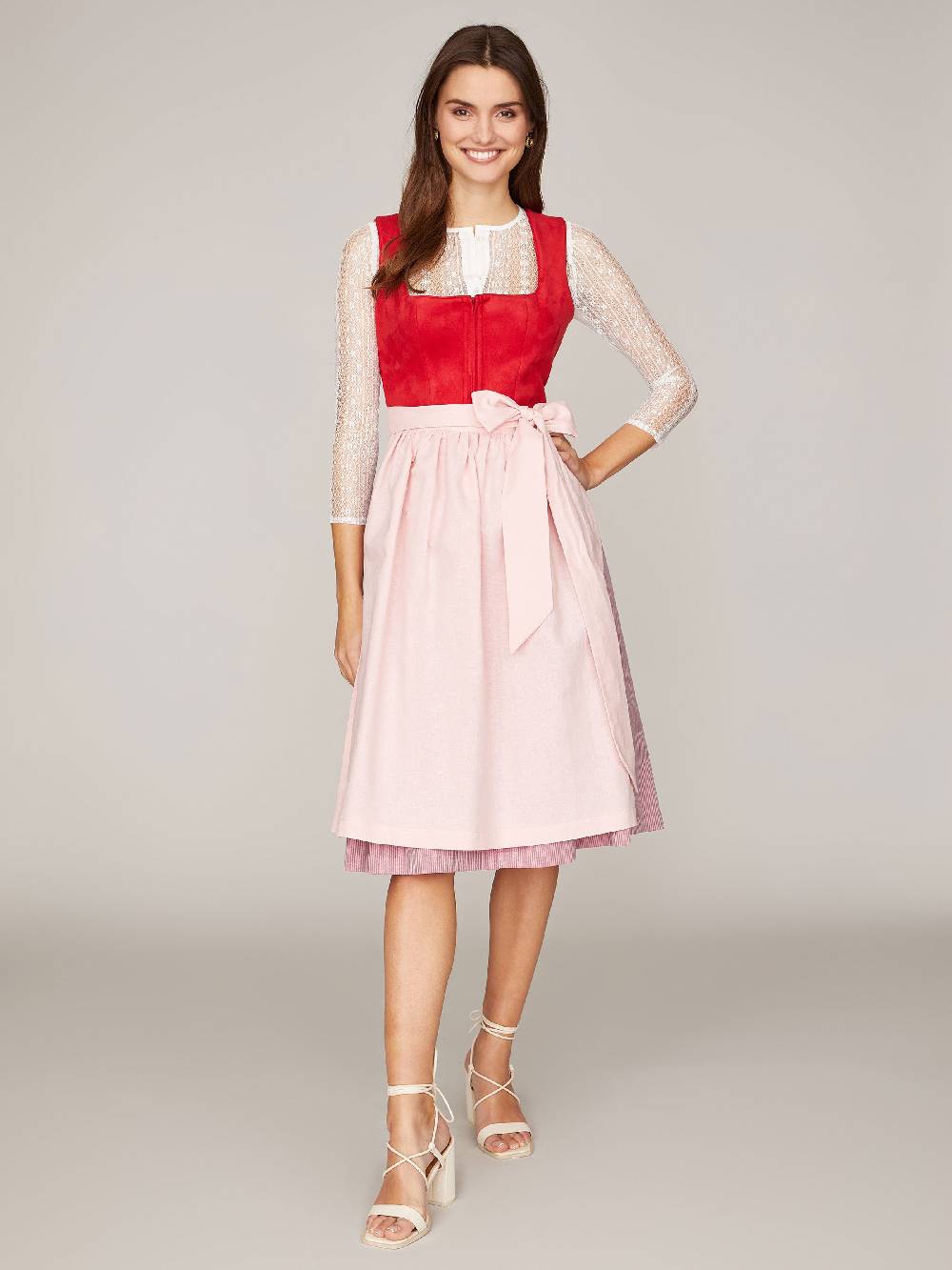 Limberry Rotes Dirndl mit Mieder aus Veloursleder-Optik - SAMANTHA RED Bis zu 65% Rabatt