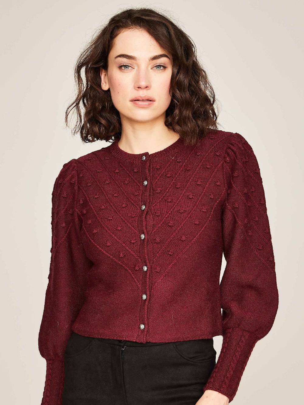 Limberry Weinrote Strickjacke mit Puffarm - MIA Kostenloser Versand international