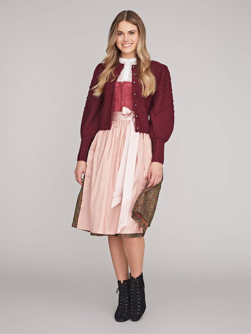 Limberry Weinrote Strickjacke mit Puffarm - MIA Kostenloser Versand international
