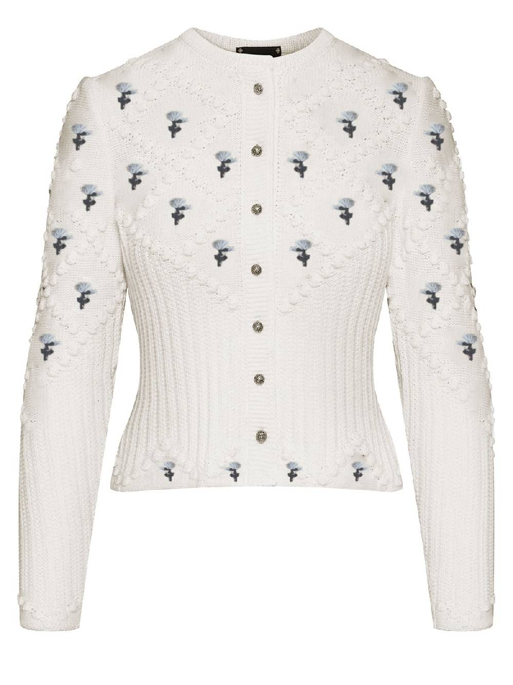Limberry Cremeweiße Strickjacke mit blauer Blumenstickerei - ROMY Begrenzt auf 3 Tage