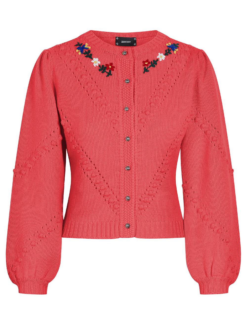 Limberry Strickjacke in Koralle mit Blumenstickerei - THERESA Sonderangebot