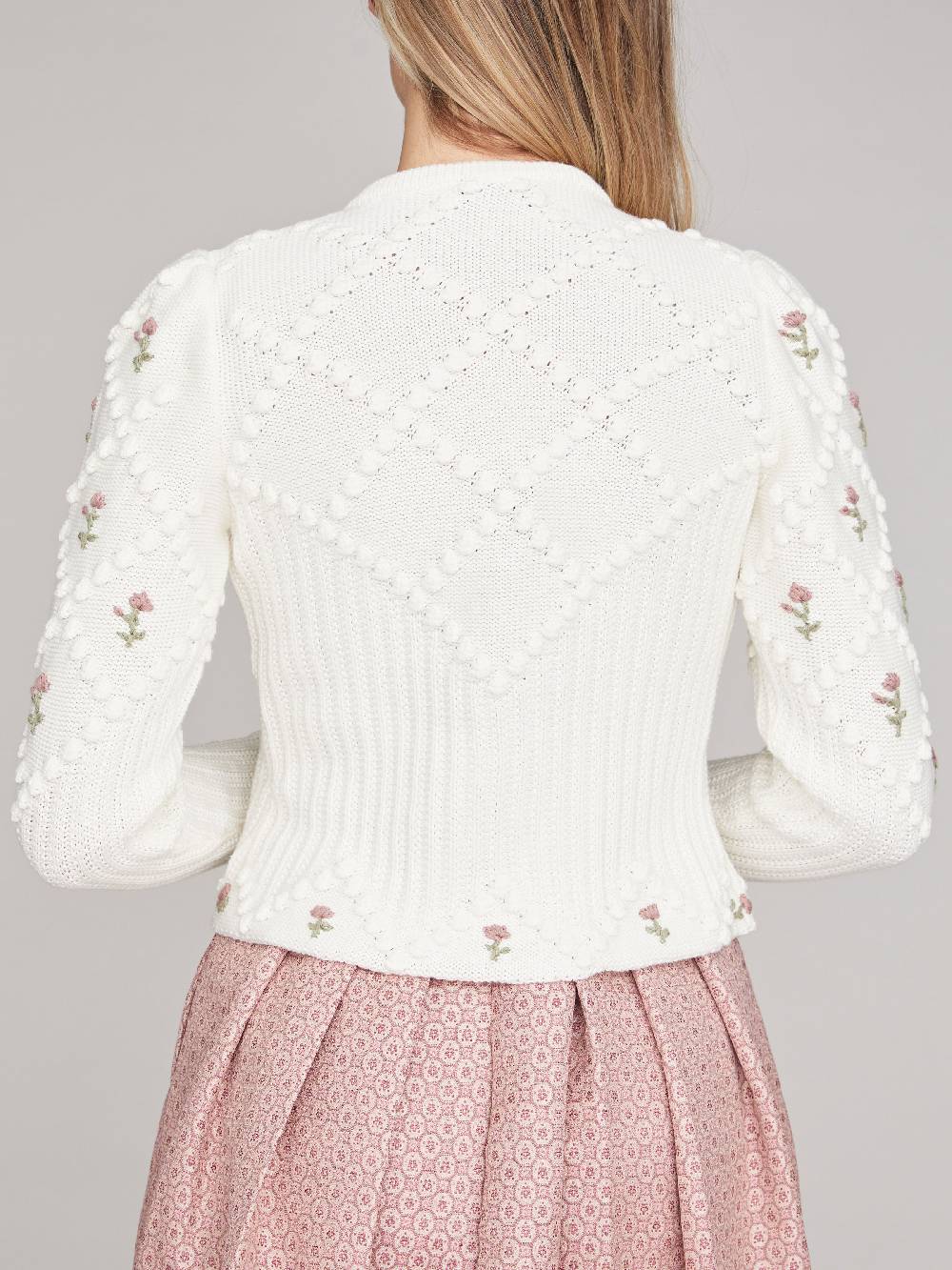 Limberry Cremeweiße Strickjacke mit rosa Blumenstickerei - ROMY Weihnachtsangebot
