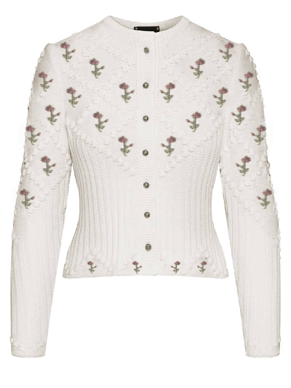 Limberry Cremeweiße Strickjacke mit rosa Blumenstickerei - ROMY Weihnachtsangebot
