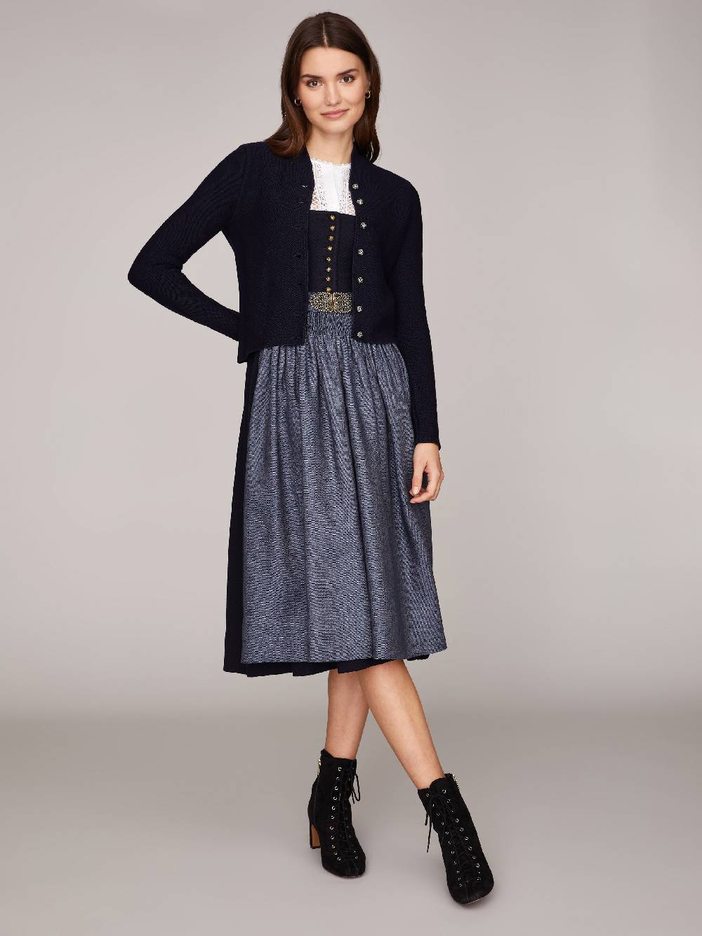 Limberry Dunkelblaue Trachten-Strickjacke mit Stehkragen - ANNA MARINE Neueste Stile