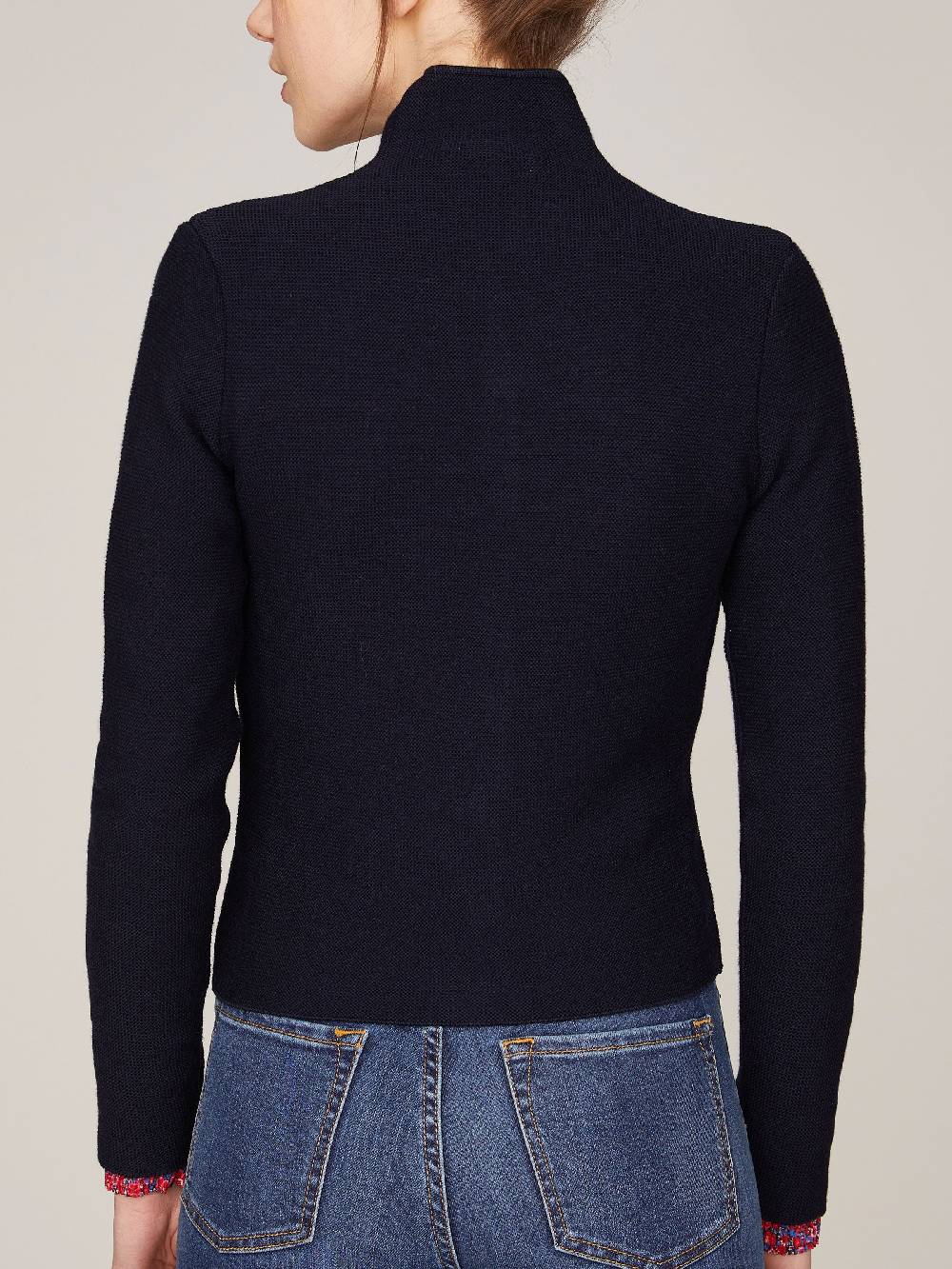 Limberry Dunkelblaue Trachten-Strickjacke mit Stehkragen - ANNA MARINE Neueste Stile