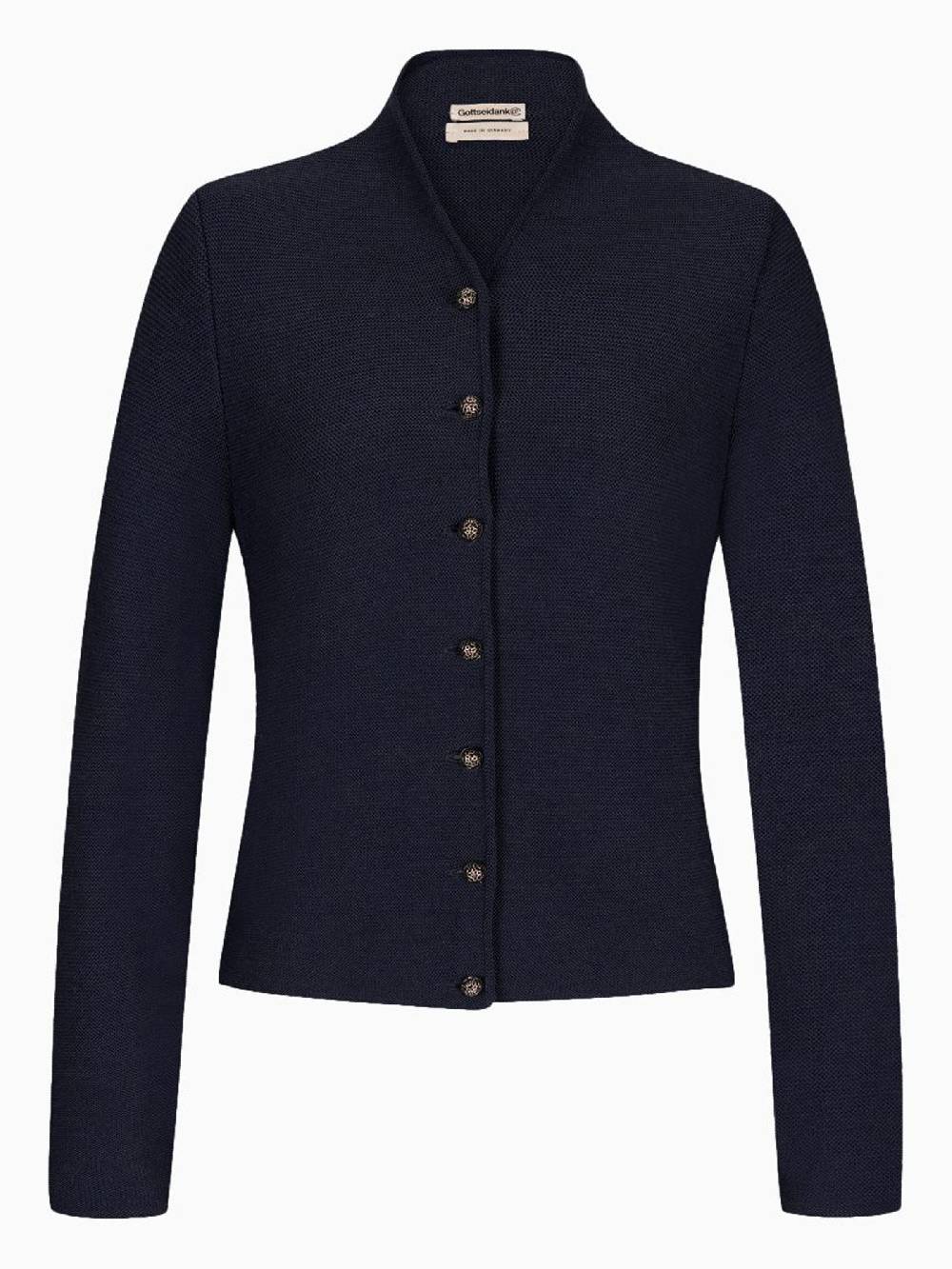 Limberry Dunkelblaue Trachten-Strickjacke mit Stehkragen - ANNA MARINE Neueste Stile