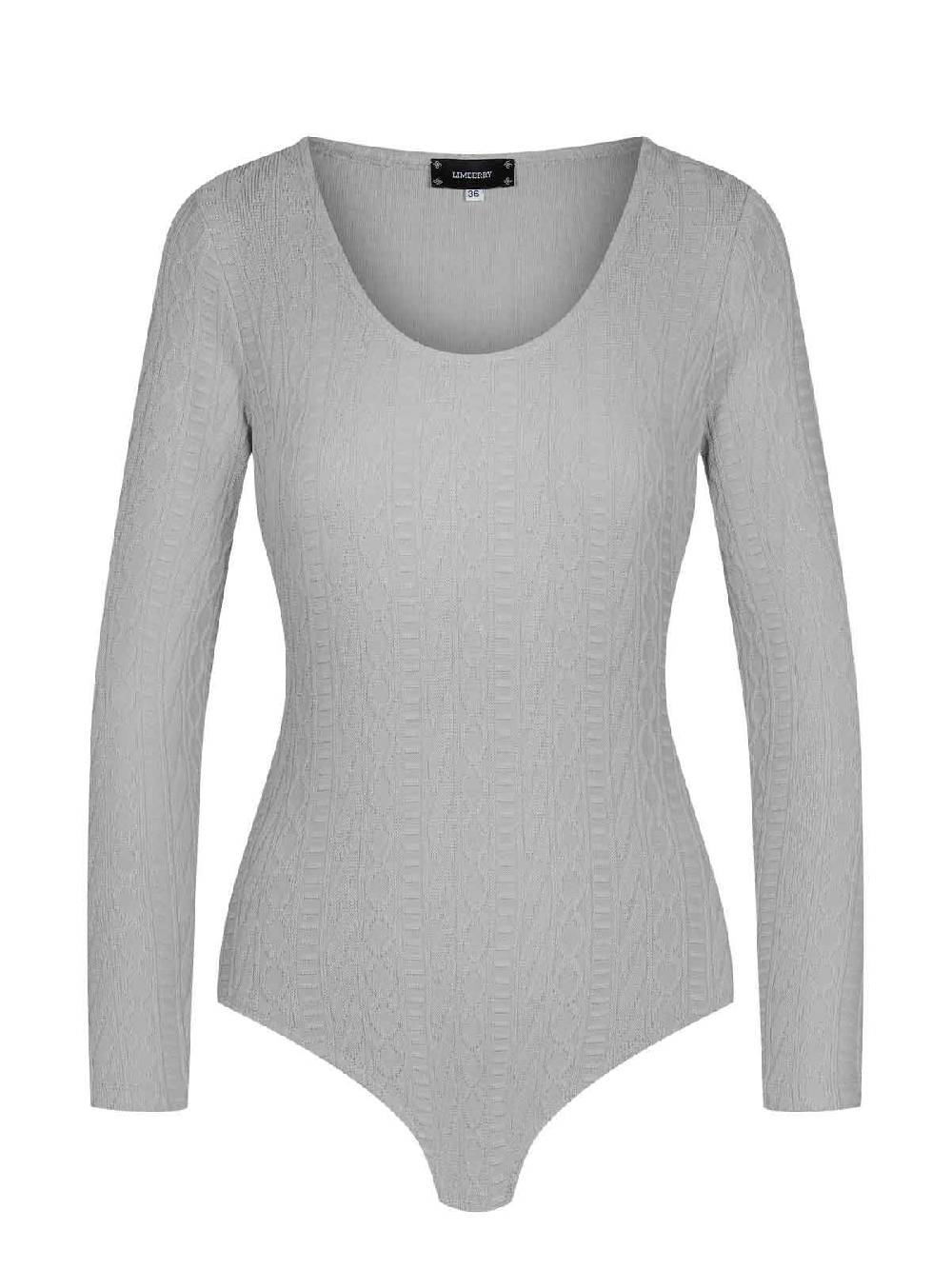 Limberry Grauer Langarmbody mit Rundhalsausschnitt - DAPHNE Clearance-Verkauf