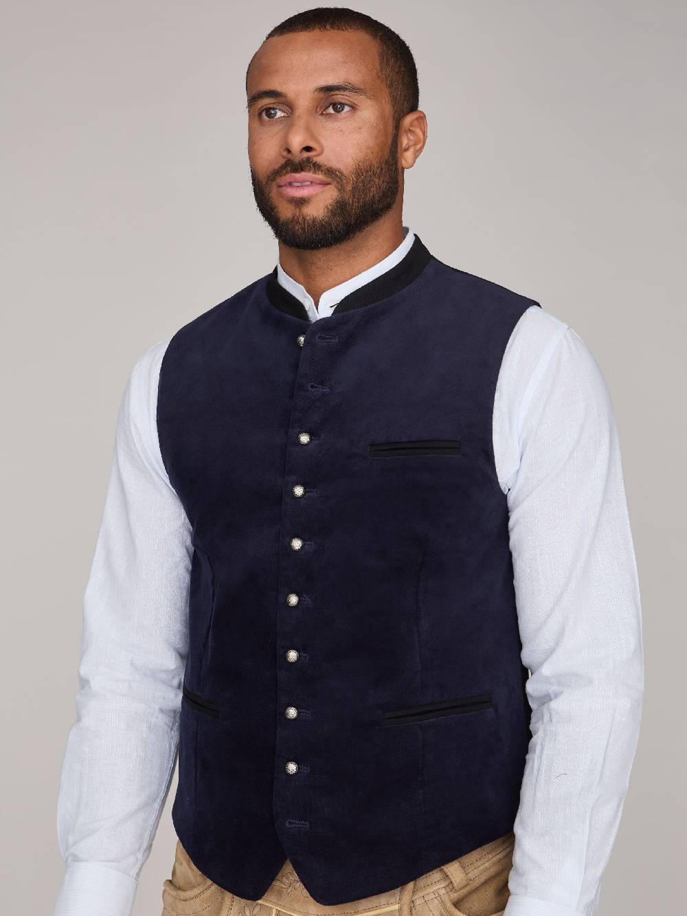 Limberry Dunkelblaue Trachtenweste aus Samt - MARLON DARK BLUE Online Shopping
