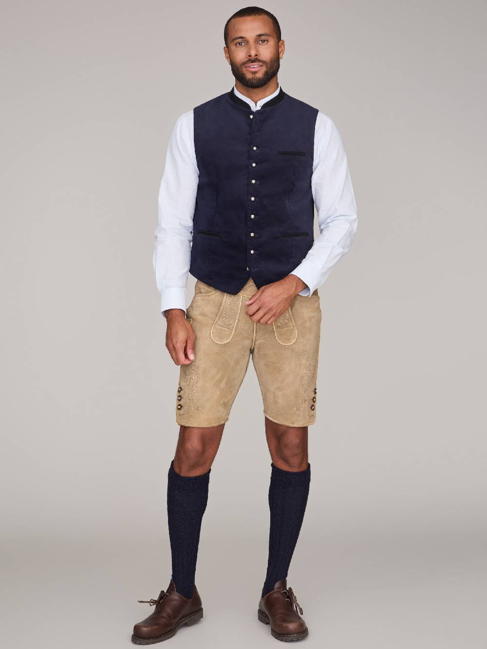 Limberry Dunkelblaue Trachtenweste aus Samt - MARLON DARK BLUE Online Shopping