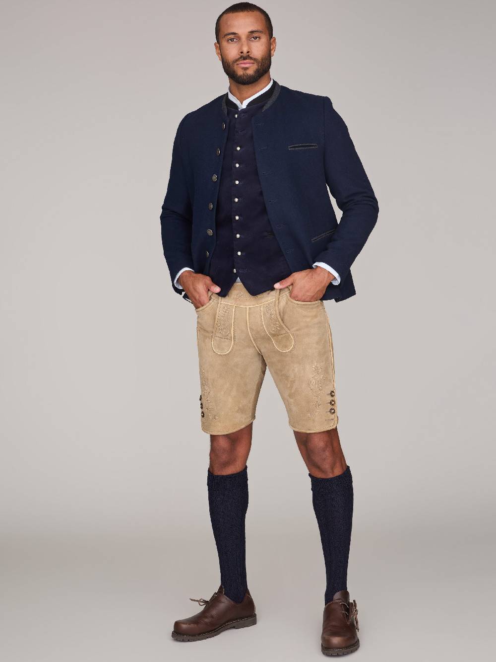 Limberry Dunkelblaue Trachtenweste aus Samt - MARLON DARK BLUE Online Shopping