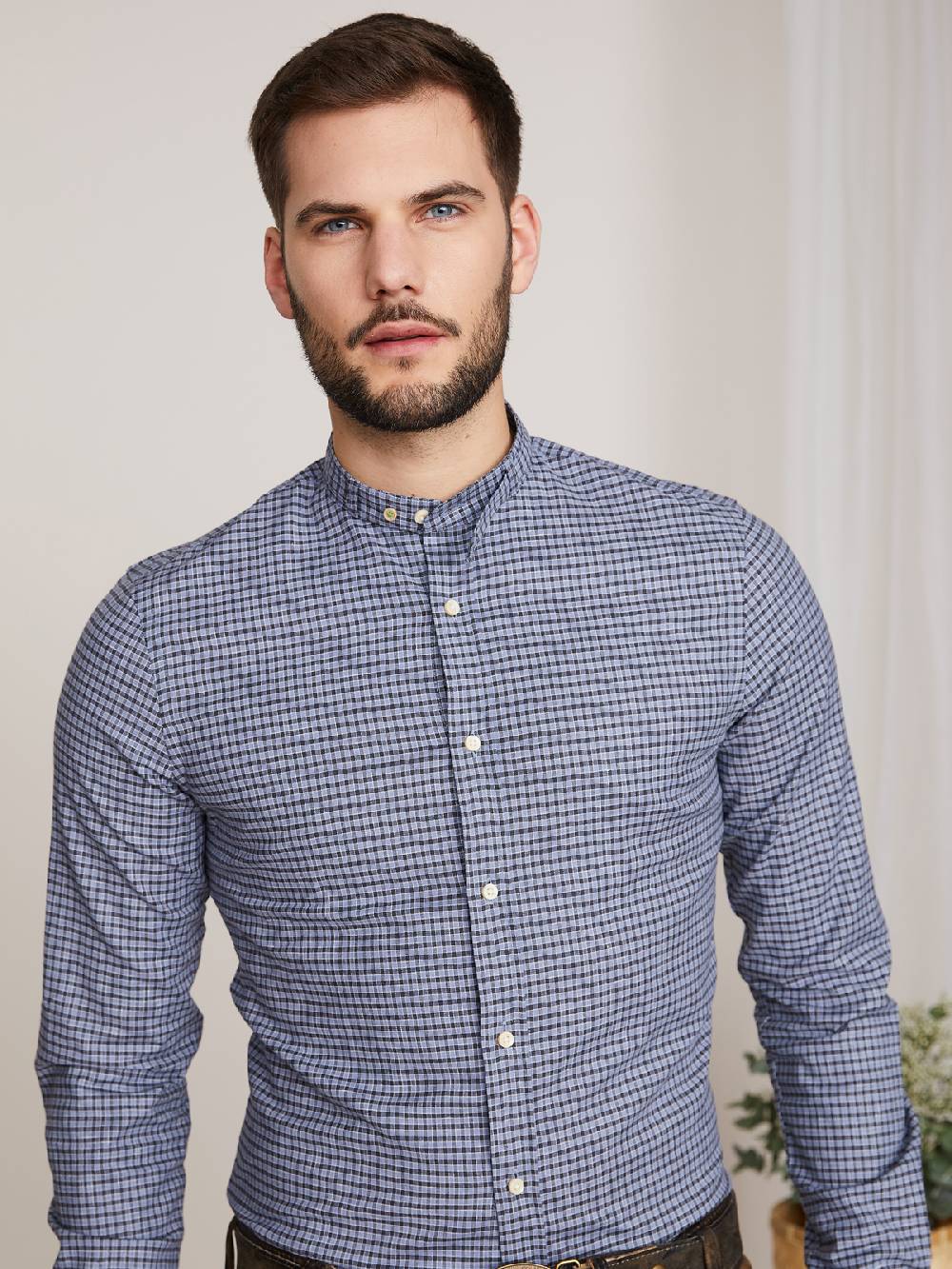 Limberry Blau-schwarzes Karo-Trachtenhemd - LENZ H31 Sonderangebot