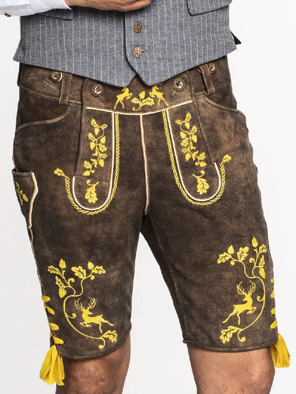 Limberry Braune Lederhose mit gelber Stickerei - MAX BRAUN Weihnachtsangebot