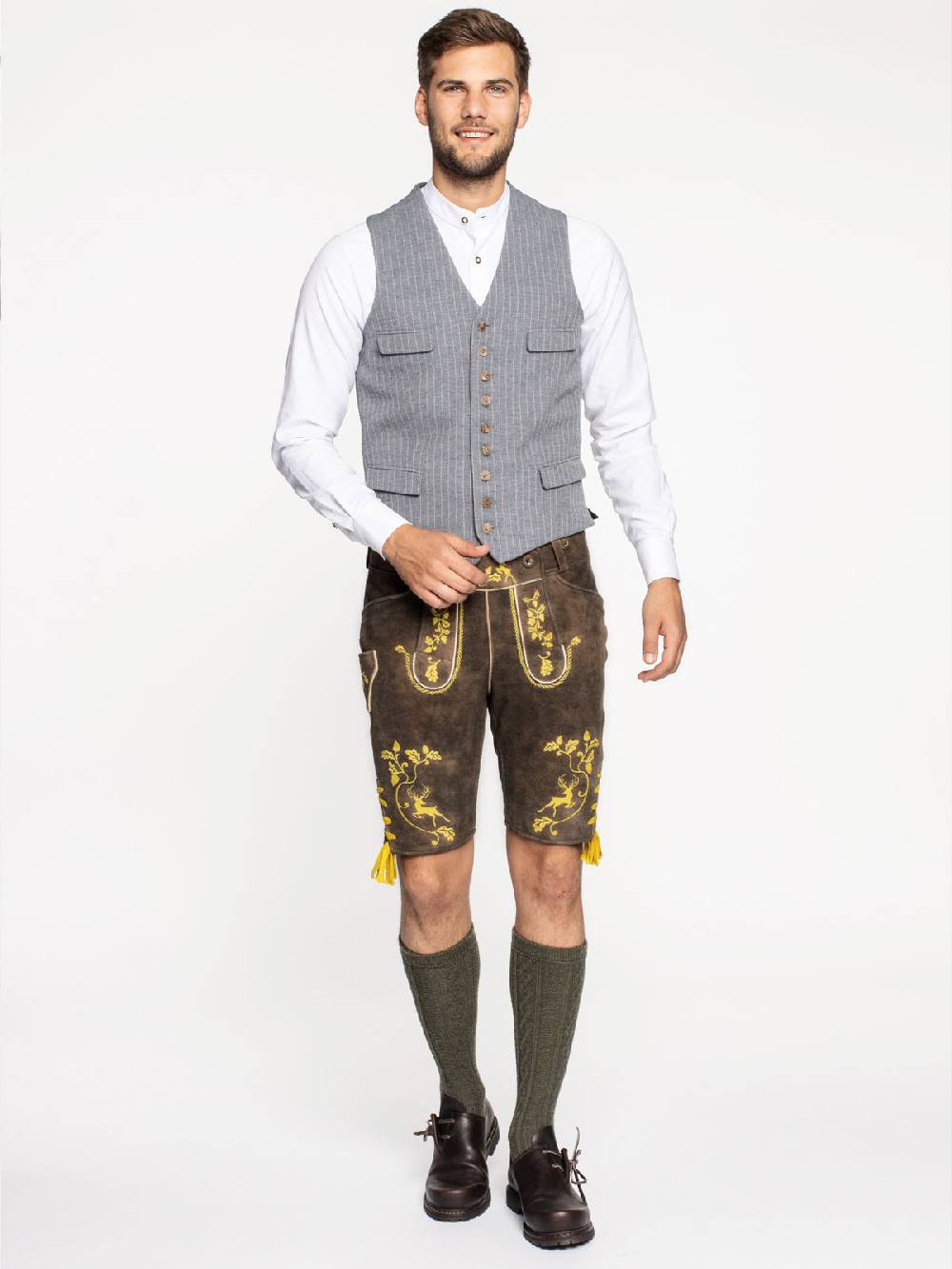 Limberry Braune Lederhose mit gelber Stickerei - MAX BRAUN Weihnachtsangebot