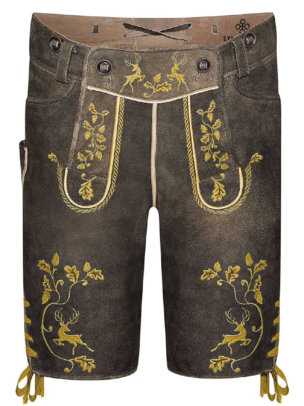 Limberry Braune Lederhose mit gelber Stickerei - MAX BRAUN Weihnachtsangebot