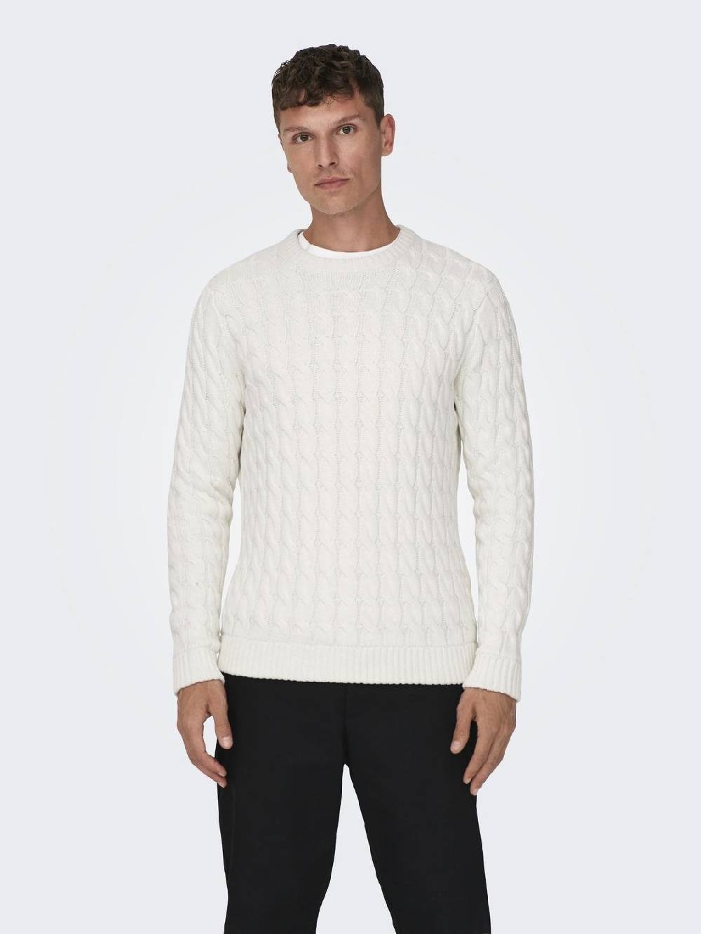 Only & Sons ONSKICKER LIFE REG 3 CABLE CREW KNIT (Antique White) Heißer Verkauf