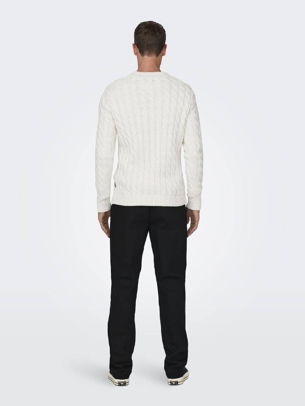 Only & Sons ONSKICKER LIFE REG 3 CABLE CREW KNIT (Antique White) Heißer Verkauf