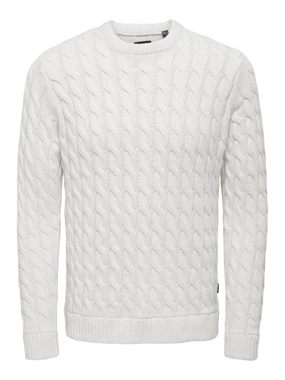 Only & Sons ONSKICKER LIFE REG 3 CABLE CREW KNIT (Antique White) Heißer Verkauf