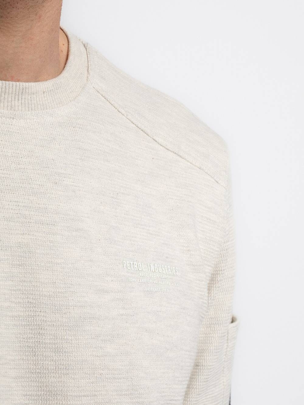 Petrol M-3040-SWR304 Men Sweater Round Neck (0009 Antique White Melee) Zeitlich begrenztes Angebot