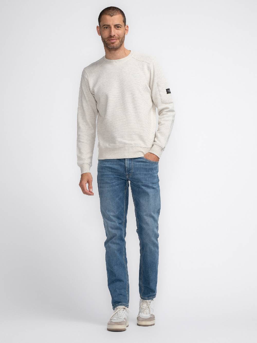 Petrol M-3040-SWR304 Men Sweater Round Neck (0009 Antique White Melee) Zeitlich begrenztes Angebot